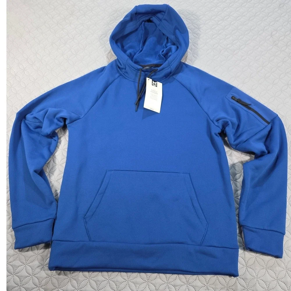 Members Mark Mens Tech Fleece Hoodie Blue Small NWT Security Zip Pocket Pullover